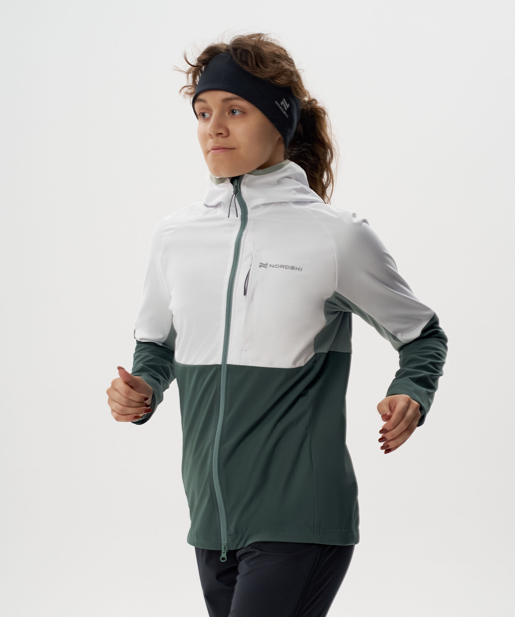 Тренировочная куртка Nordski PRO TOUR HOOD White/Dark Mint/Ice Mint W